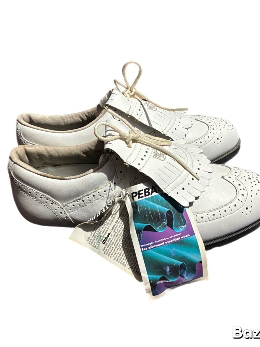 Wilson Staff White Leather Kiltie Wingtip Golf Shoes Loafers Size 7.5 Spiked - Picture 10 of 10